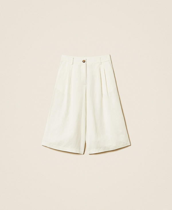 Linen blend Bermuda shorts with pleats