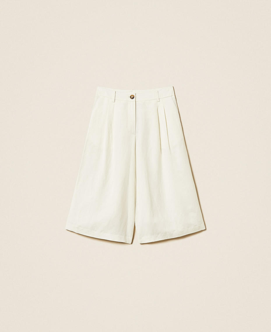 Bermudas de lino mixto con pinzas Hueso Mujer 261LL2NGG_00526_S0