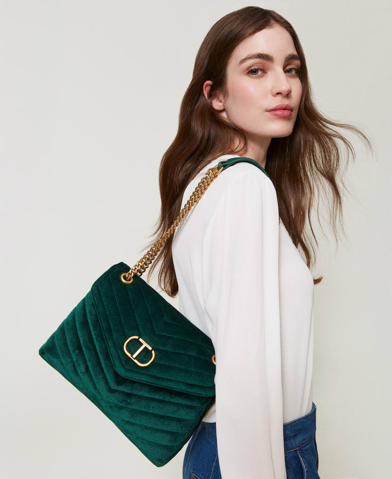 Borsa a tracolla 'Dreamy' media in velluto Verde "Monstera Green" Donna 242TD8260_11953_0S