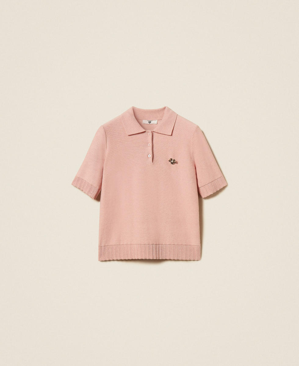 Polo shirt with brooch Powder Rose Woman 262LI3BBB_13678_S0