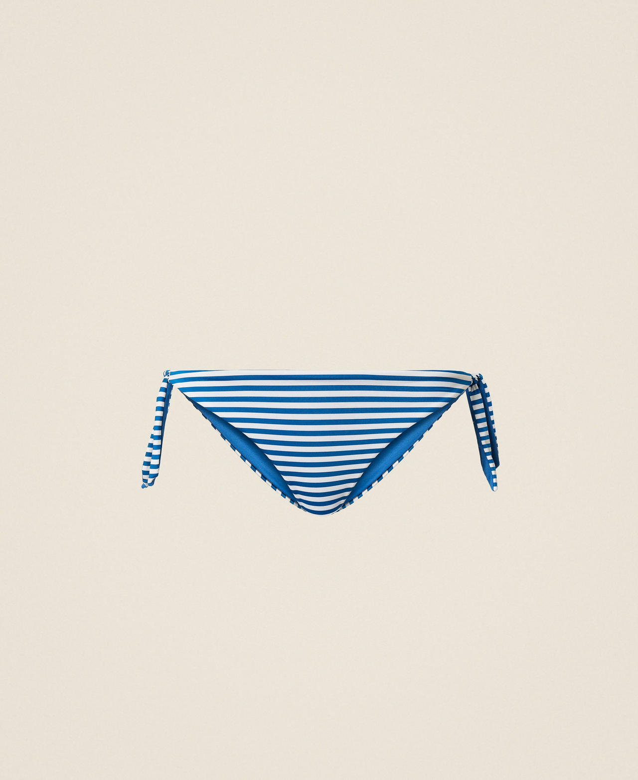 Twinset Women's Mediterranean Blue/Off White Stripes Reversible Striped Bikini Thong
