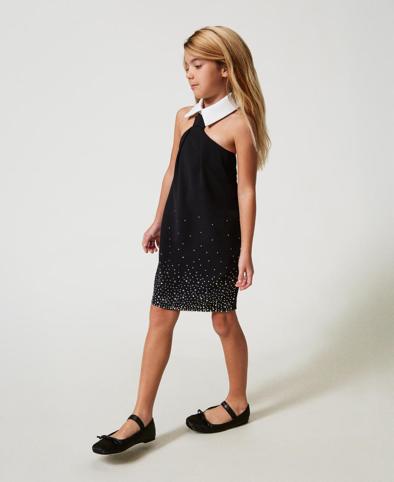 Short crêpe dress with rhinestones Bicolour Black / "Ice" White Girl 251GJ2QN0_02851_02