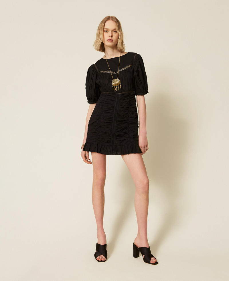 Short muslin dress with gathering Black Woman 261TT2330_00006_T0