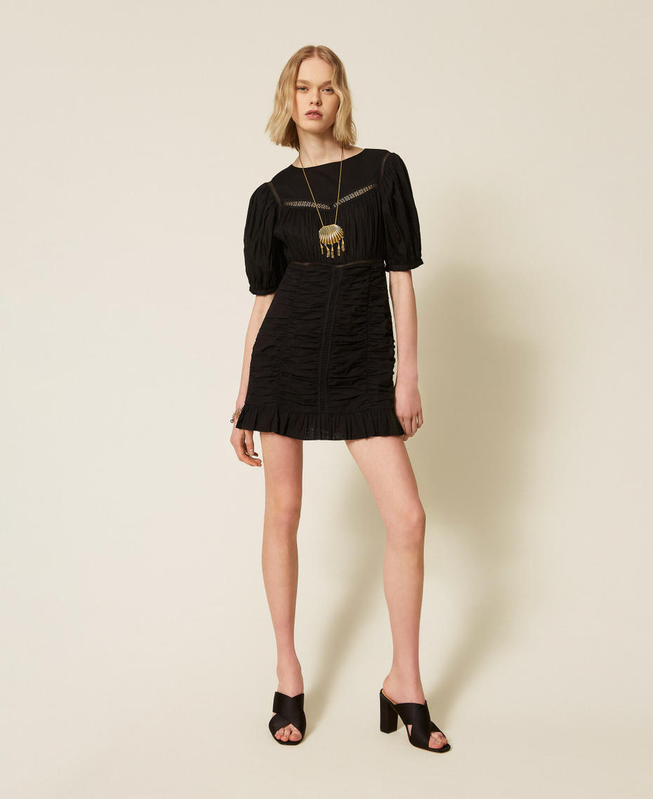 Short muslin dress with gathering Black Woman 261TT2330_00006_T0