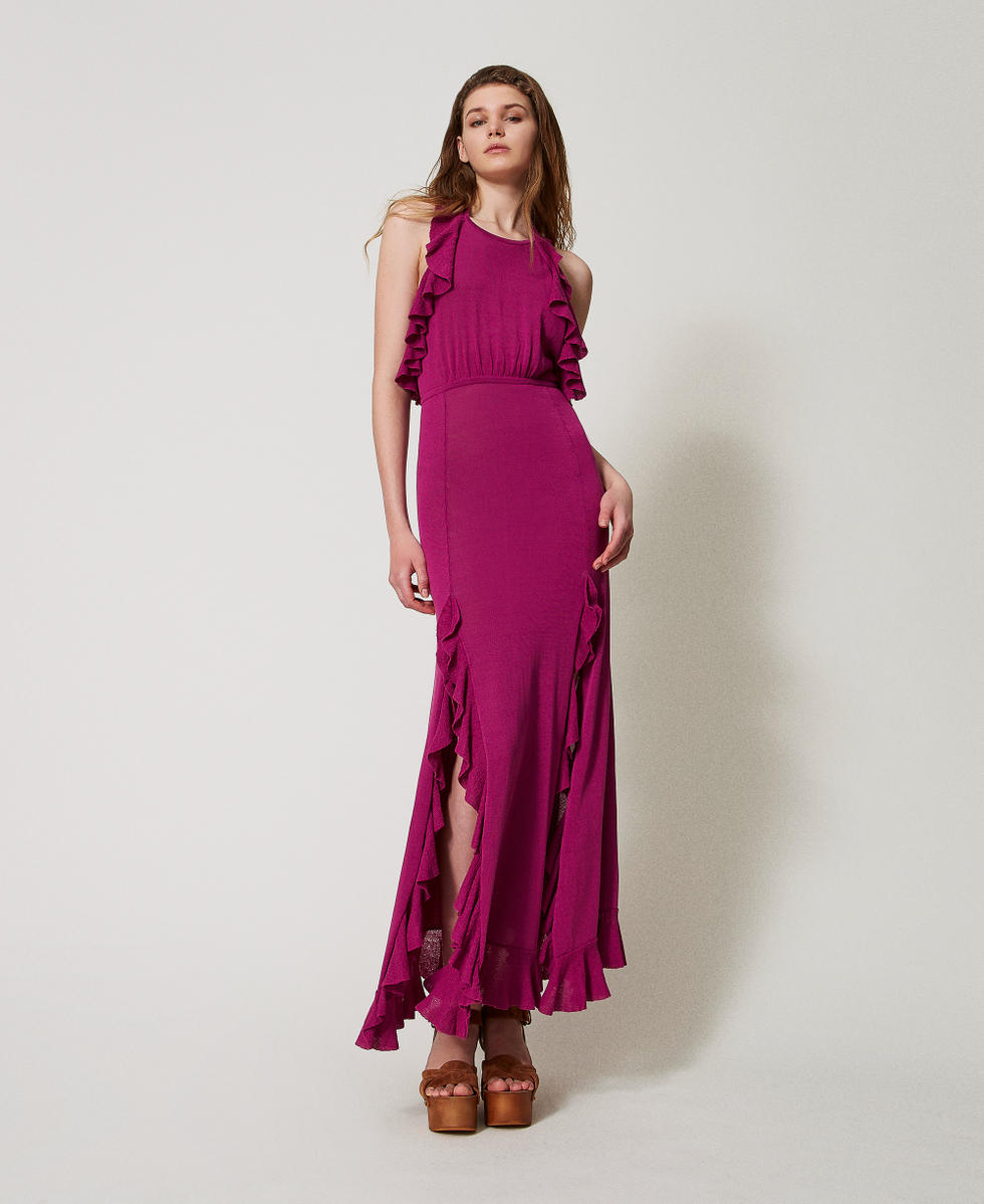 Long knit dress with flounces