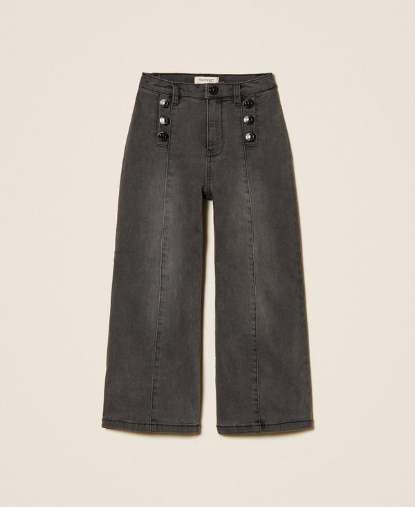 Girls' wide leg jeans with logo buttons