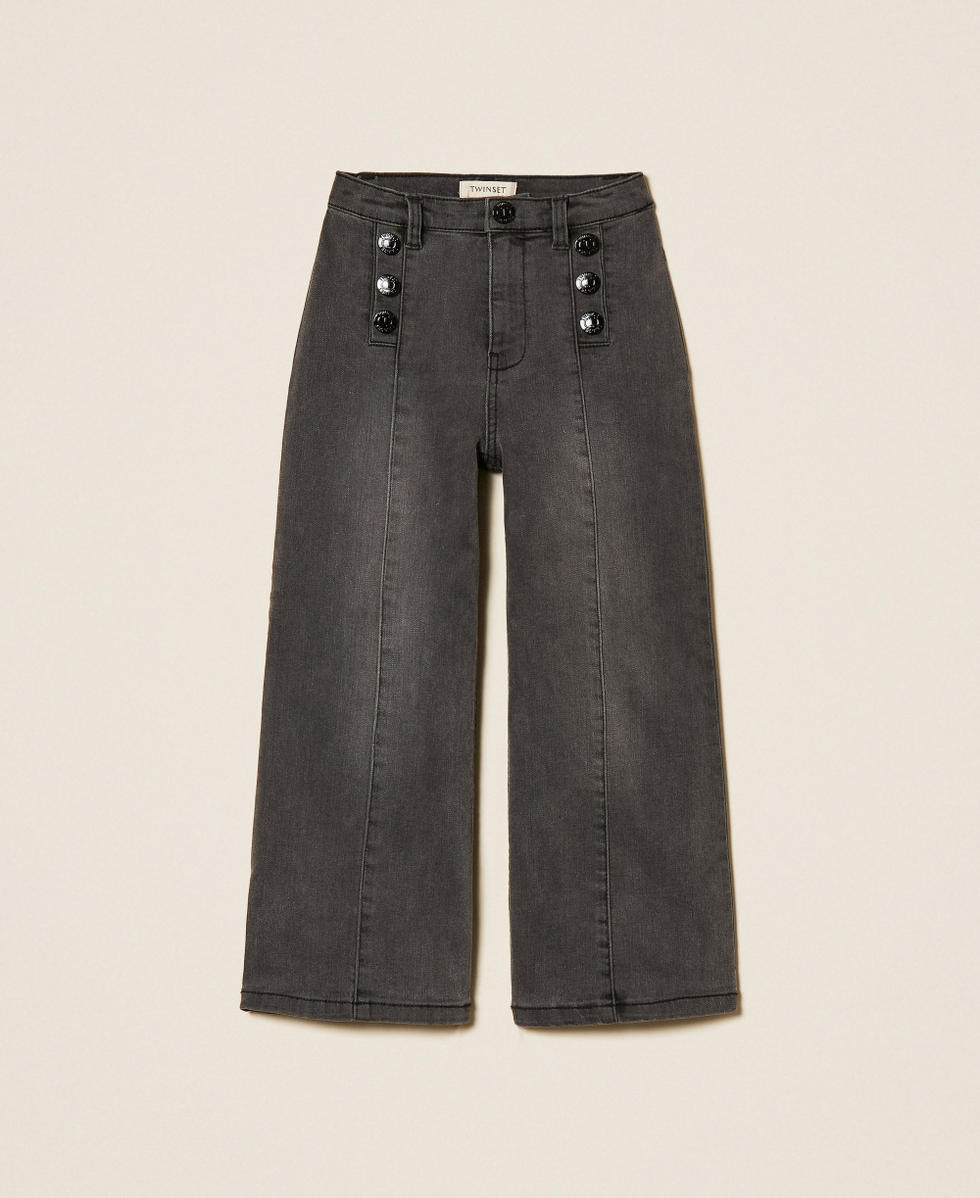 Girls' wide leg jeans with logo buttons