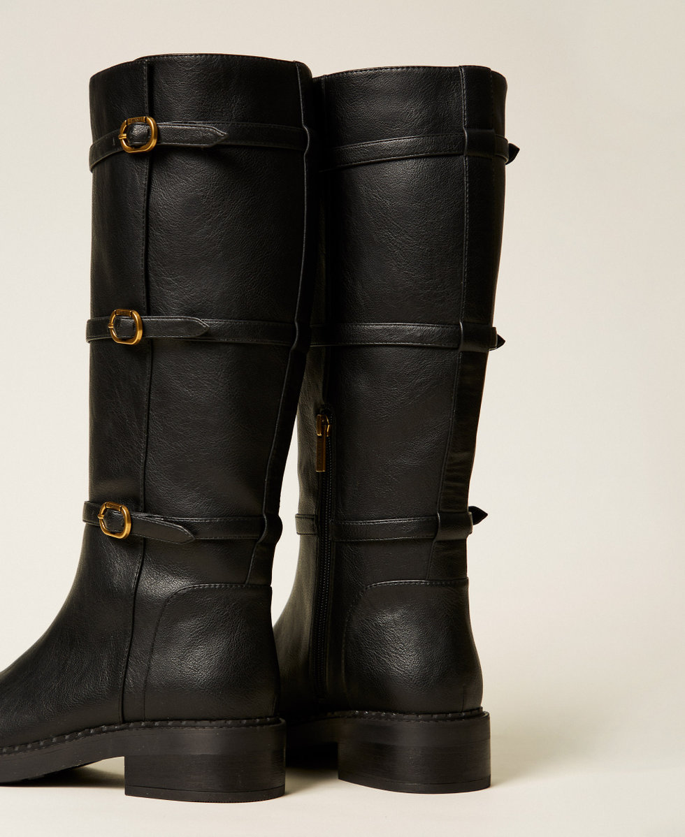 Hoher Stiefel mit Schnallen Schwarz Frau 252TGT090_00006_03