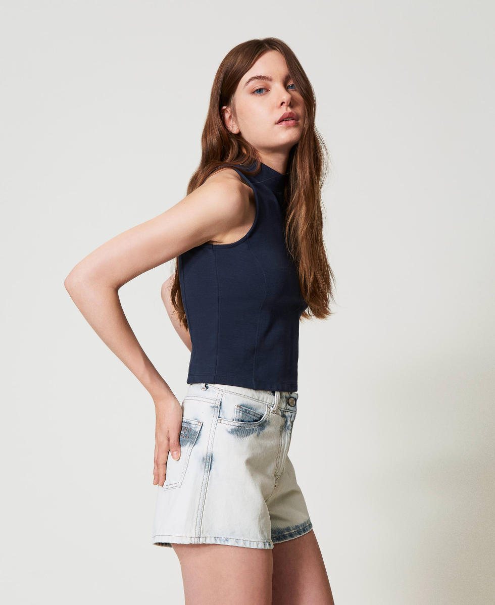 Sleeveless high neck top Deep Blue Woman 251AP2141_03585_01
