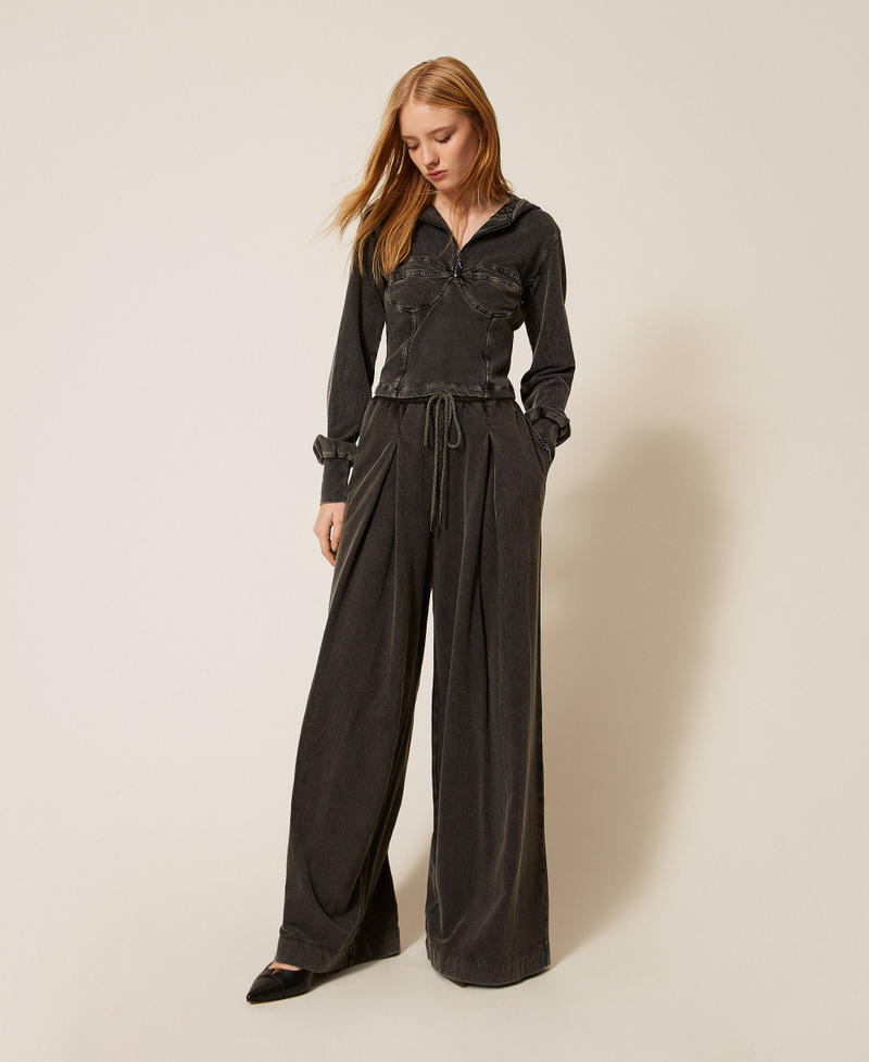 Plush palazzo trousers Black Woman 261AP2415_00006_01