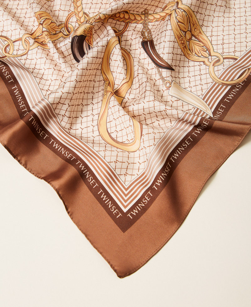 Satin foulard with print Brown "Nut" Lucky Charms Print Woman 262TO5550_14093_02