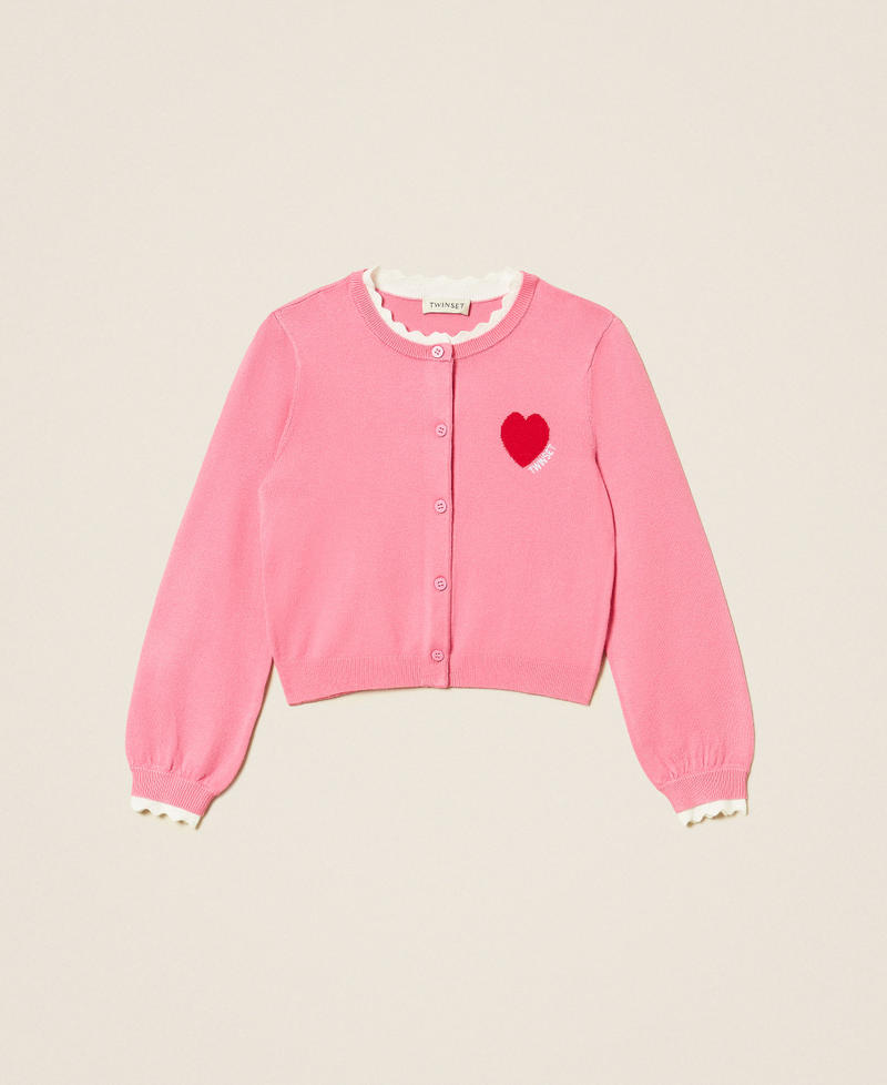 Cardigan baby con cuore e logo Bicolor Azalea Pink / Rosso "Magenta" Bambina 262GB3040_13795_S0