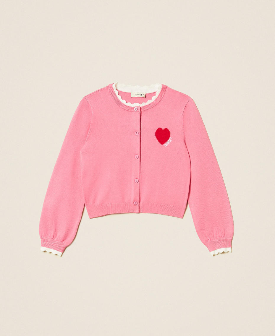 Cardigan baby con cuore e logo Bicolor Azalea Pink / Rosso "Magenta" Bambina 262GB3040_13795_S0