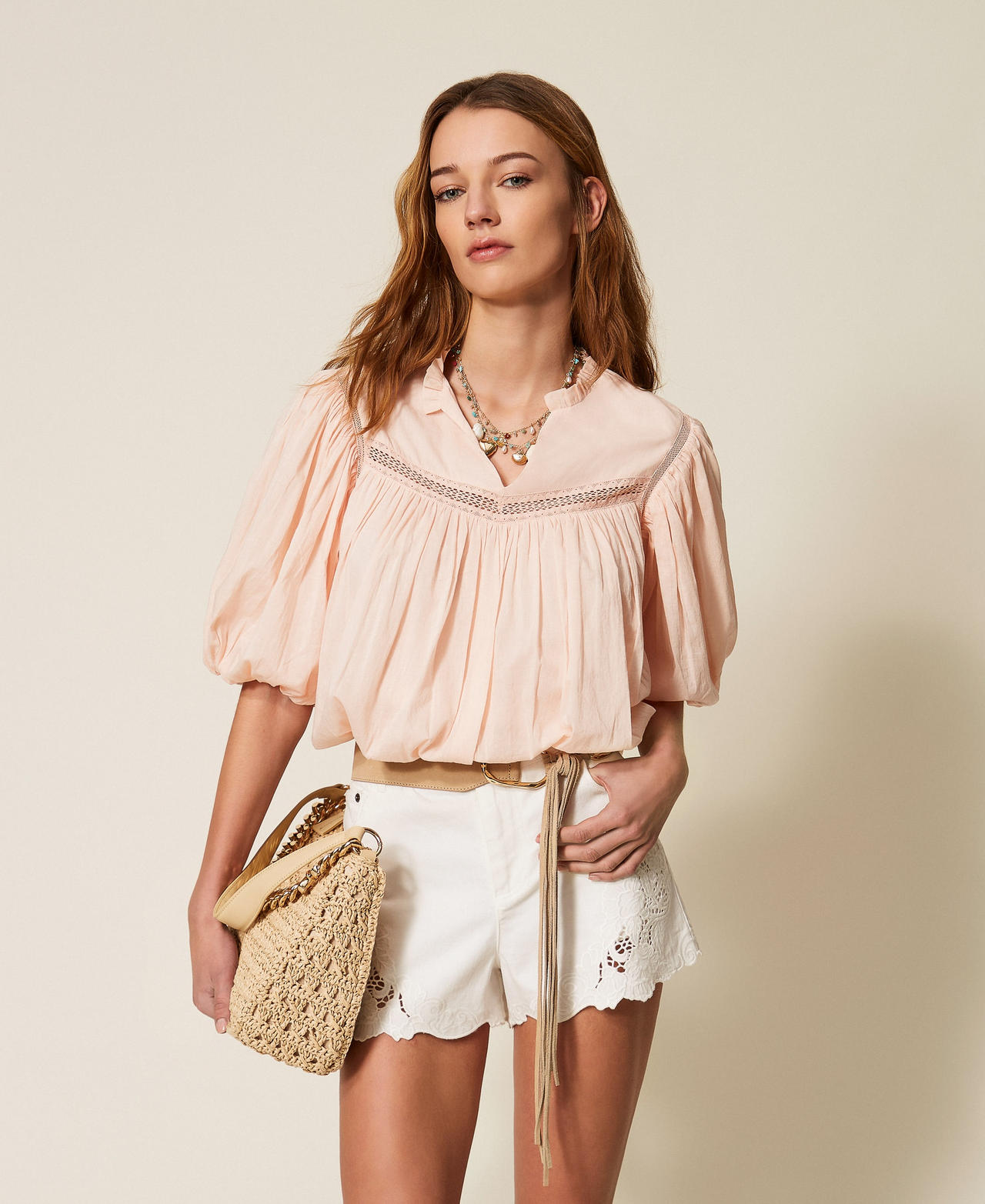 Blouse en mousseline avec fronces