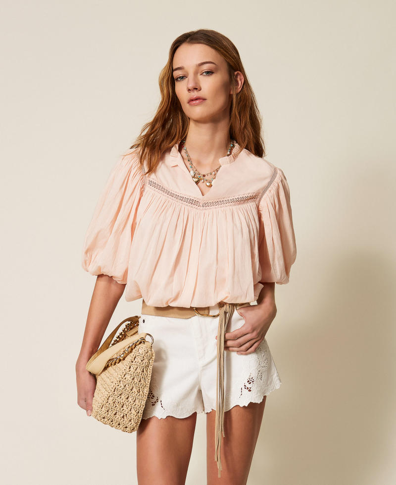 Muslin blouse with gathering Pearl Rose Woman 261TT2331_13144_01