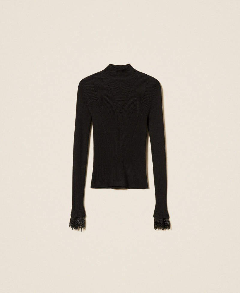 Turtleneck jumper with embroidery Black Woman 262TT3080_00006_S0