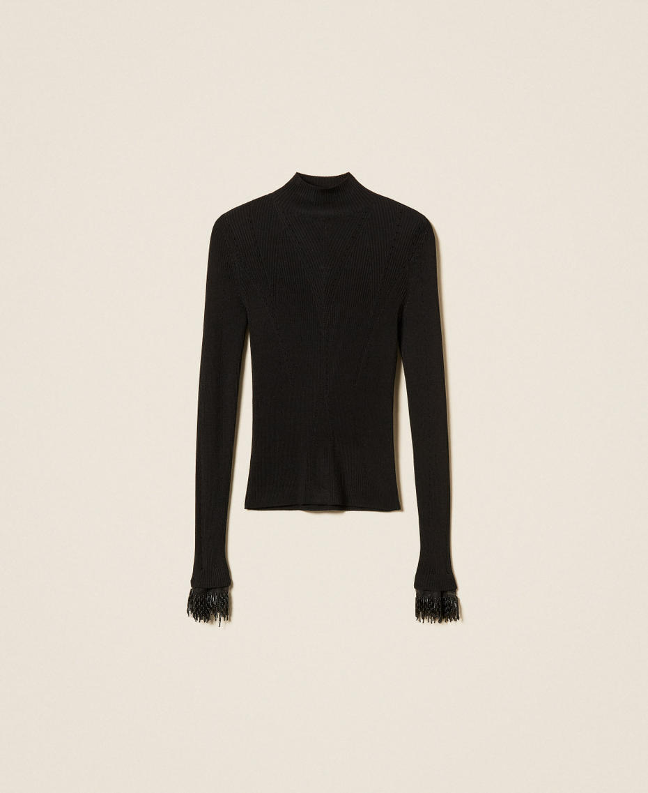 Turtleneck jumper with embroidery Black Woman 262TT3080_00006_S0