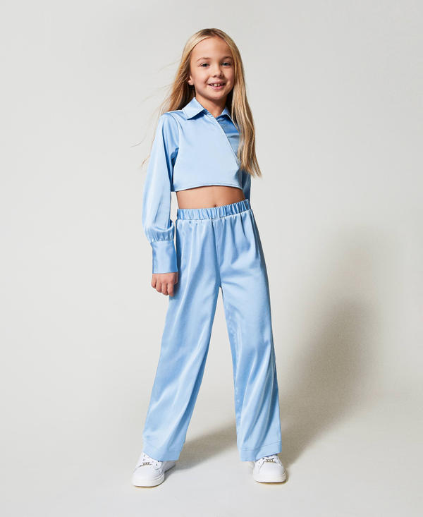 Cropped shirt and satin trousers