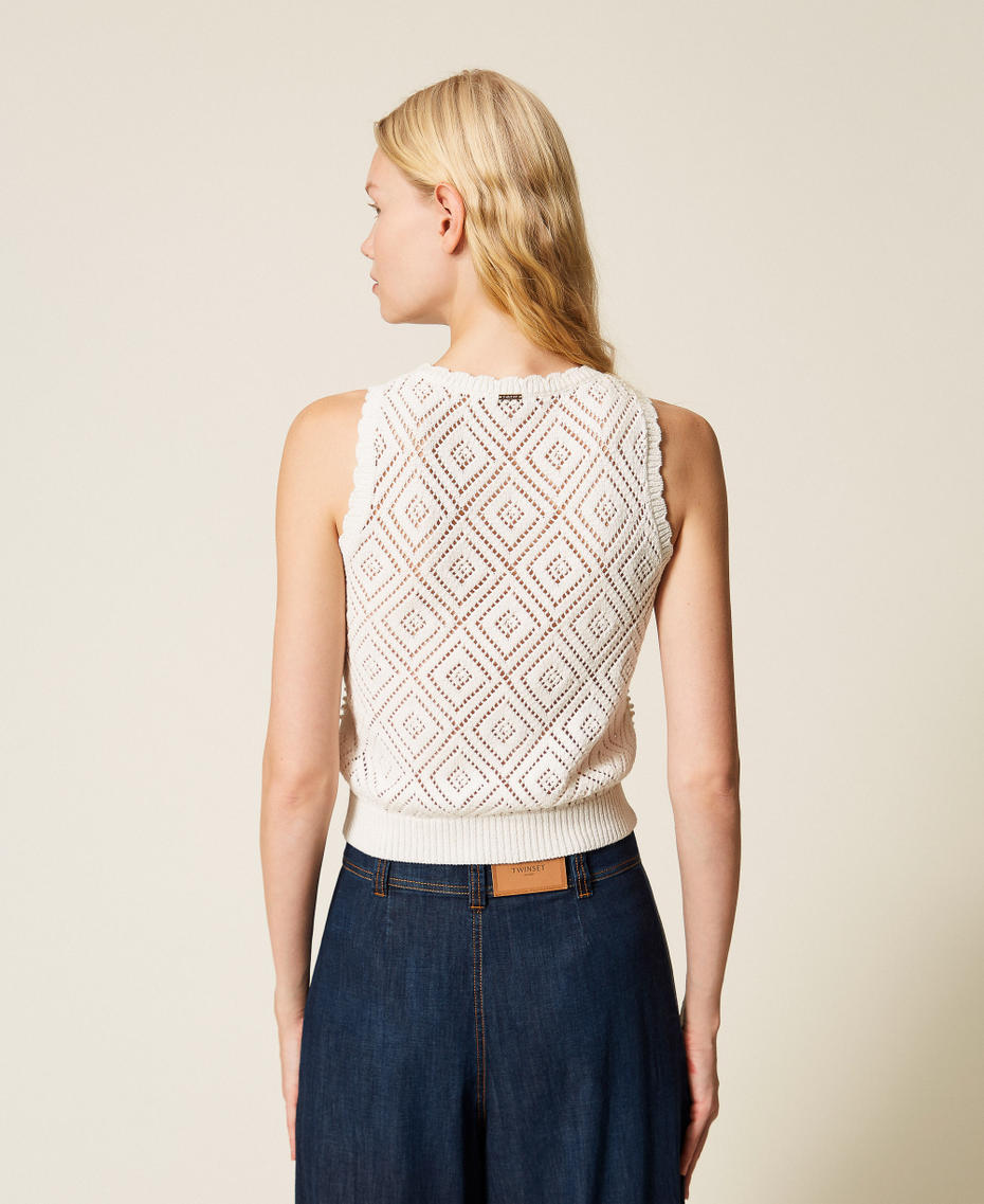 Diamond pattern knit top with pearls Mother Of Pearl Woman 261TP3202_00059_03