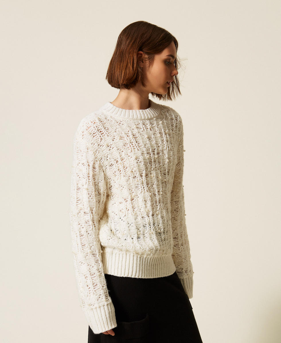 Crew neck jumper with pearls Mother Of Pearl Woman 262LI3TAA_00059_02