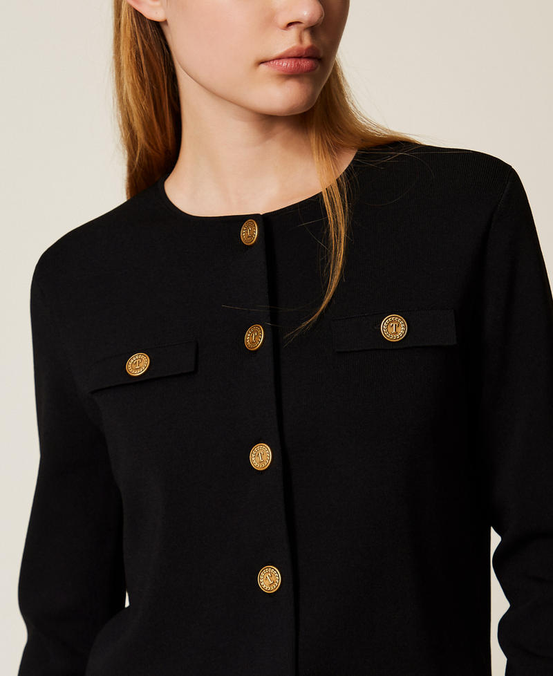 Knit jacket with logo buttons Black Woman 252TP320A_00006_04