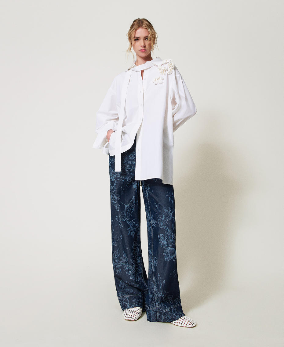 MYFO palazzo trousers in floral denim Denim Toile de Jouy Woman 251AQ2112_12433_01