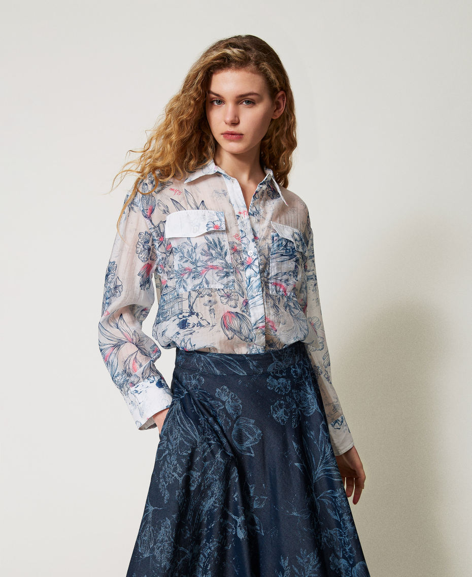 MYFO Hemd aus Organza mit Blumenmotiv Japanese Toile De Jouy Frau 251AQ2091_12431_01