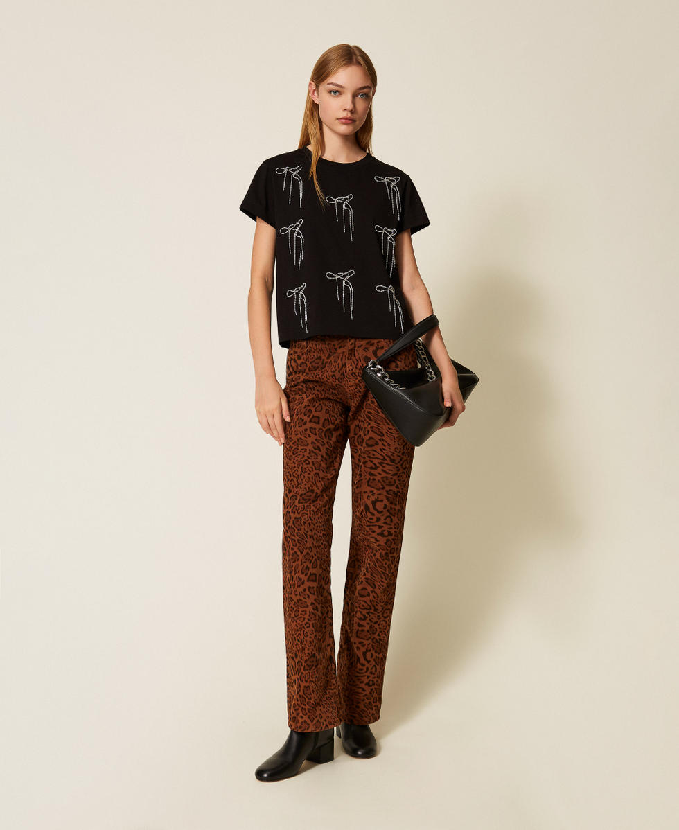 T-Shirt mit Stickschleife Schwarz Frau 252AP2020_00006_T0