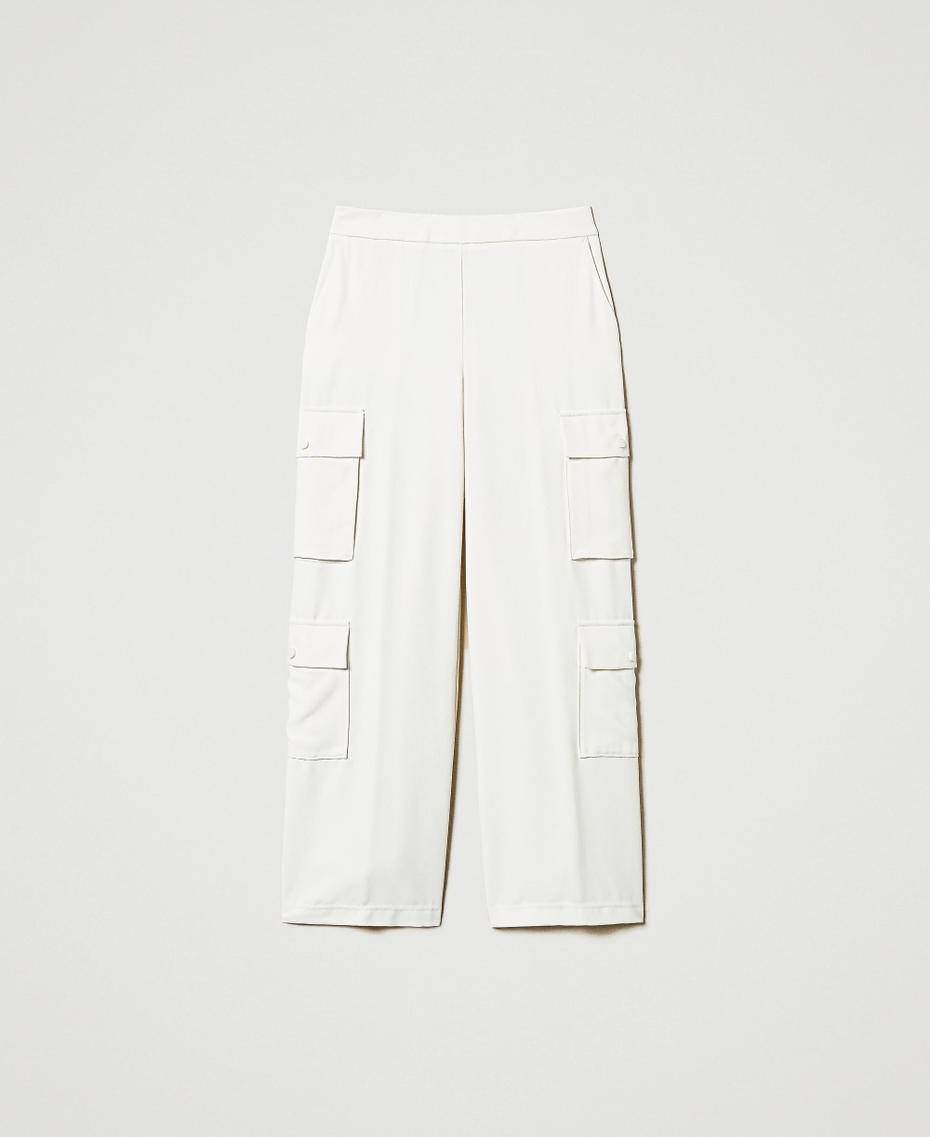 Pantalon palazzo en crêpe piqué Blanc Sugar Femme 251AP2333_00632_S0