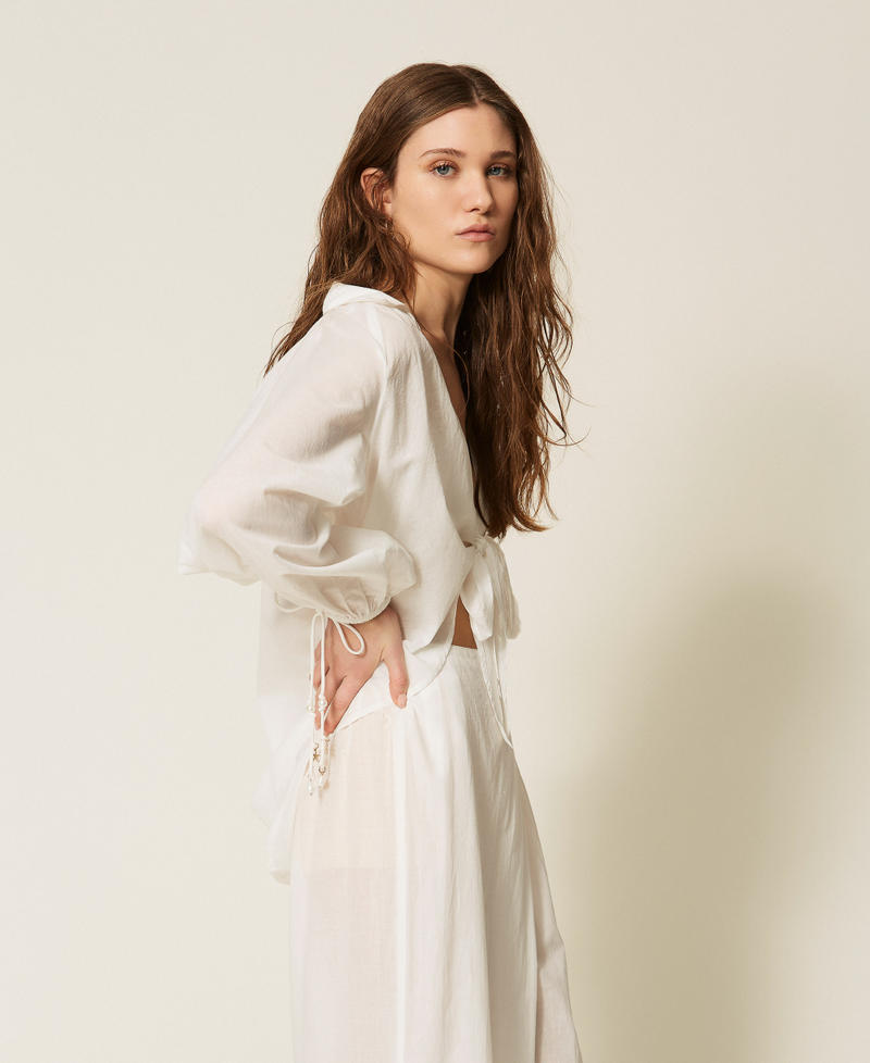 Muslin shirt with bow Off White Woman 261LM2RAA_00526_02