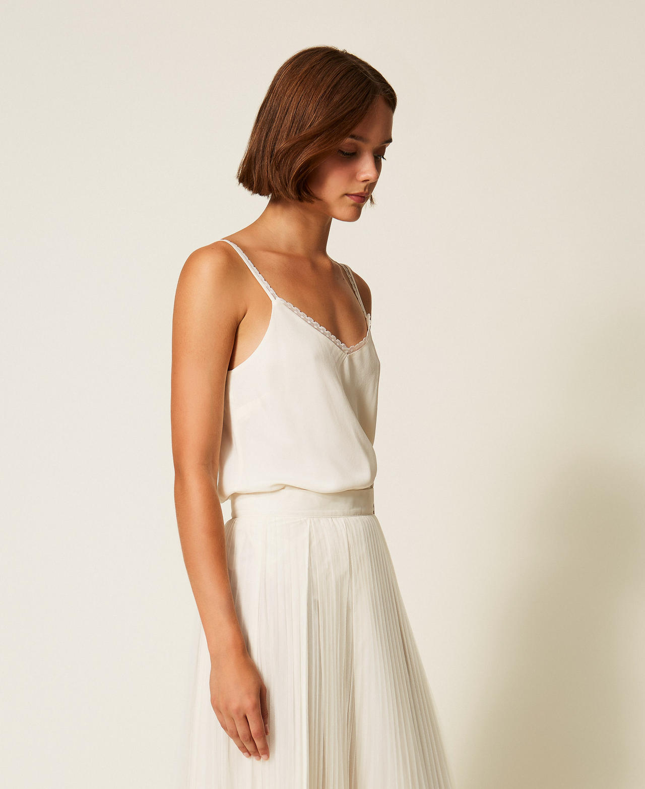 Silk blend crêpe de Chine top White Snow Woman 252TT2411_00282_02