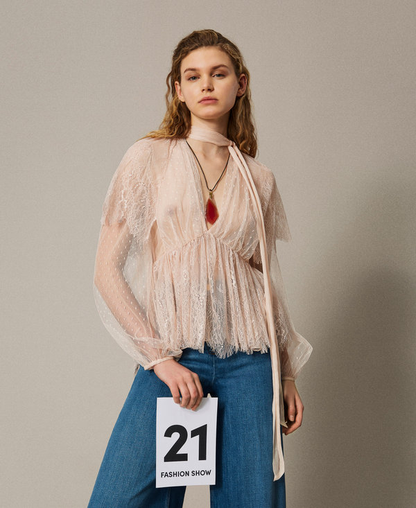 Blouse in plumetis tulle and lace