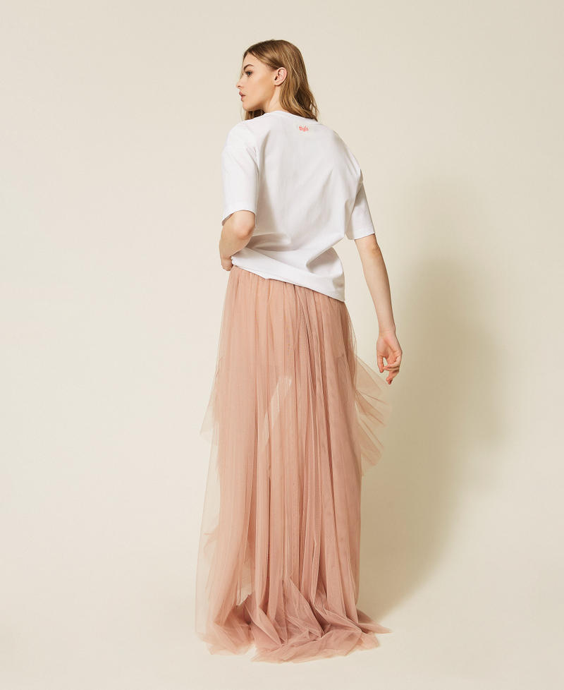 Falda larga asim&eacute;trica MYFO de tul Nude Beige Mujer 261AQ2110_13195_03