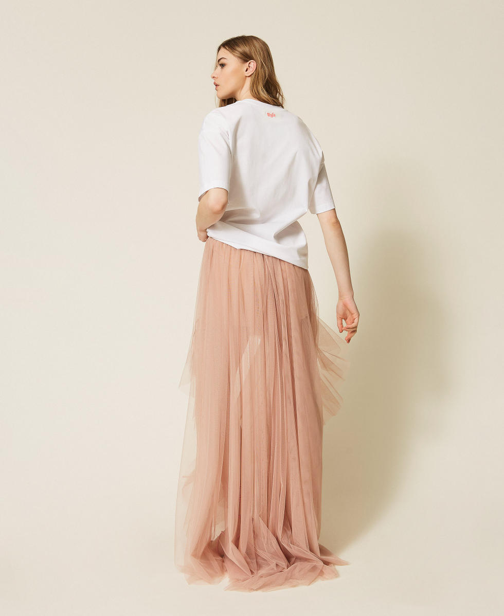 Falda larga asim&eacute;trica MYFO de tul Nude Beige Mujer 261AQ2110_13195_03