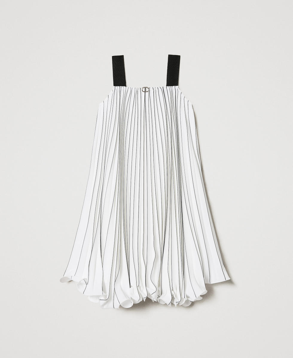 Robe courte pliss&eacute;e avec imprim&eacute; Bicolore Blanc Glace / Noir Fille 251GJ2QL0_02849_S0
