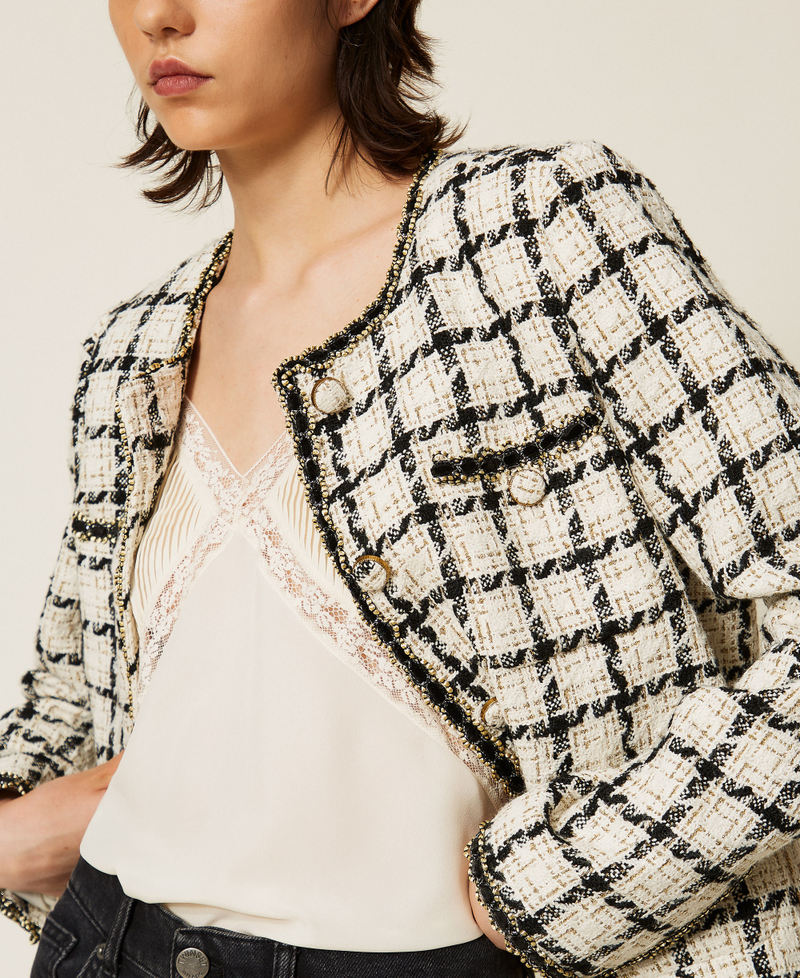 Boucl&eacute; jacket with check pattern Grey/Black/Gold Check Boucl&egrave; Woman 262TP2752_13859_05