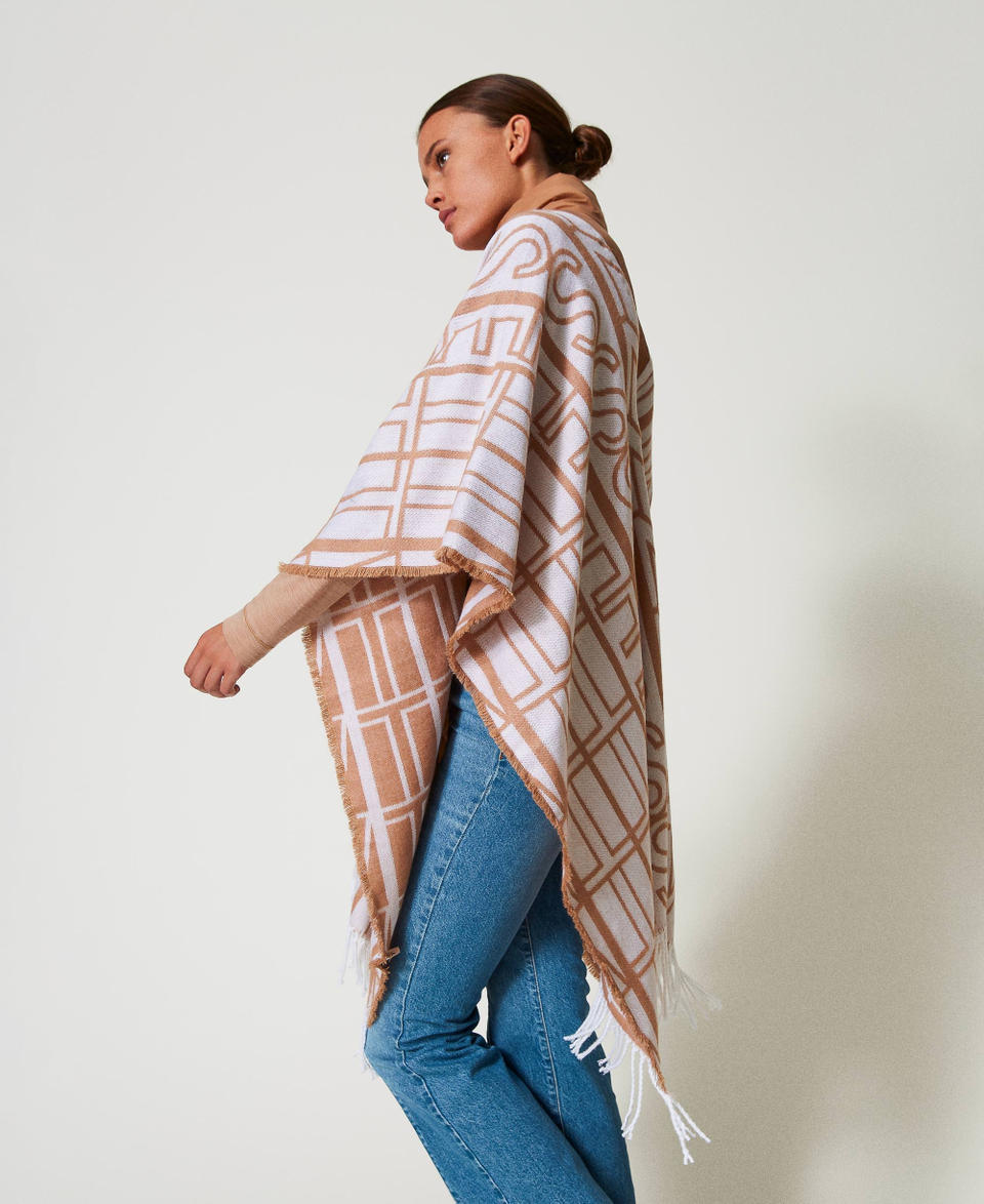 Jacquard poncho with logo Sandy Brown Woman 242TA4100_11754_02
