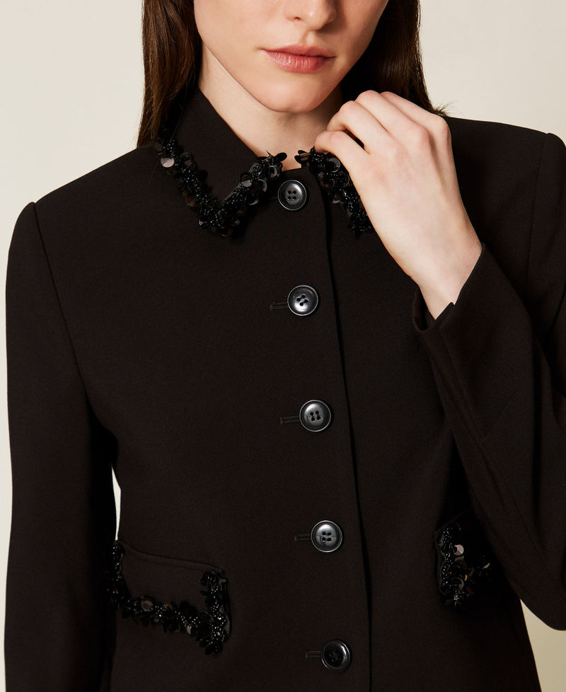 Crêpe jacket with embroidery Black Woman 252TT2230_00006_04