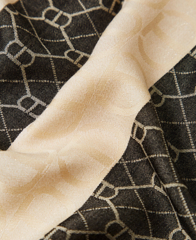 Jacquard stole with Oval T all over Two-tone Black/Delicate Beige Woman 251TA4210_12213_02