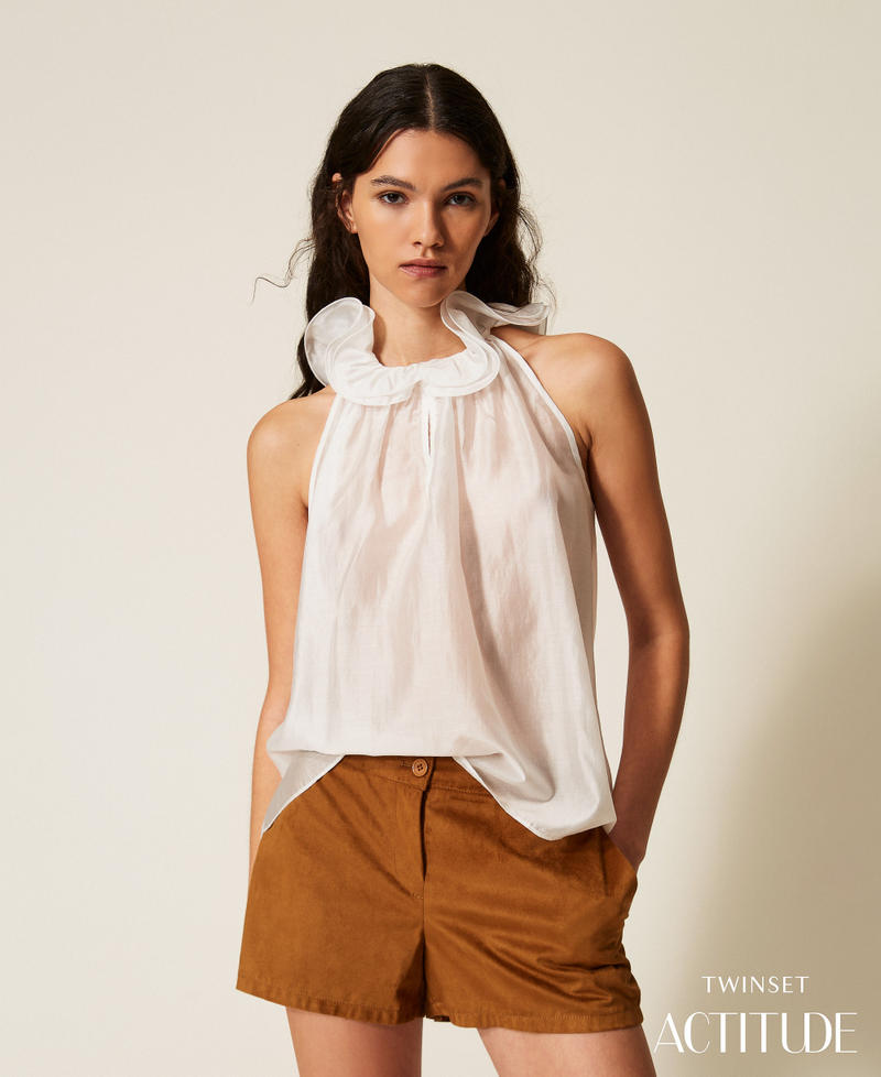 Top aus Voile mit Volant Mattwei&szlig; Frau 261AP2184_00526_PA