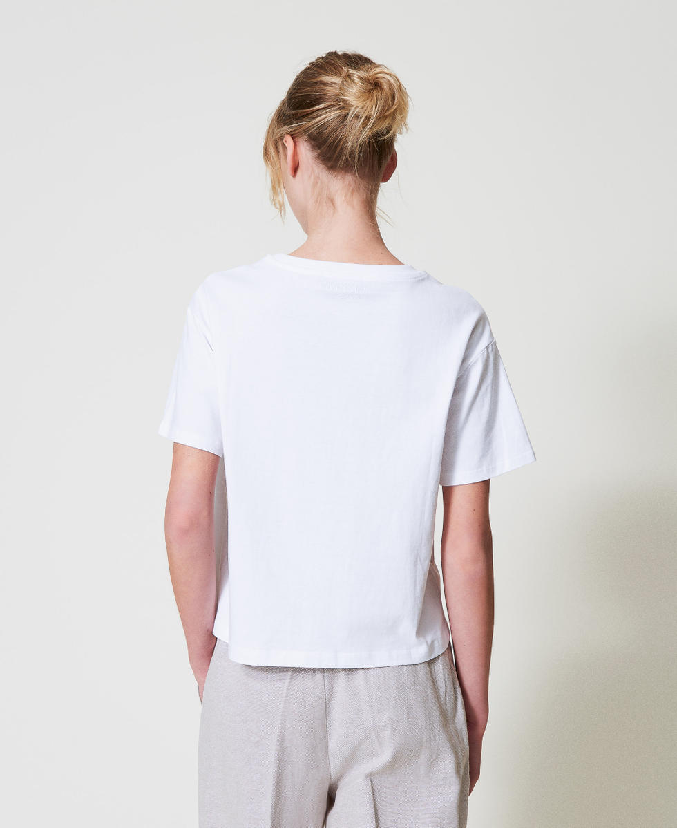 T-shirt with hand embroidery "Papers" White Woman 251AP2460_00840_02