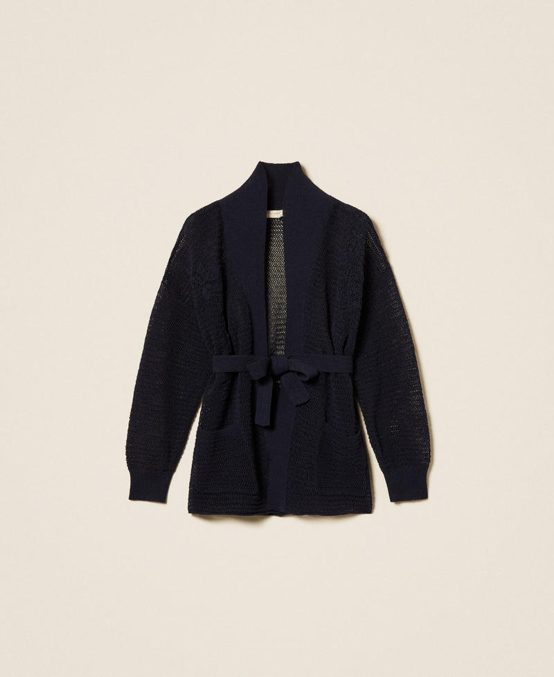 Von Hand bestickter Netz-Cardigan Blue Light Frau 261TE3021_13172_S0