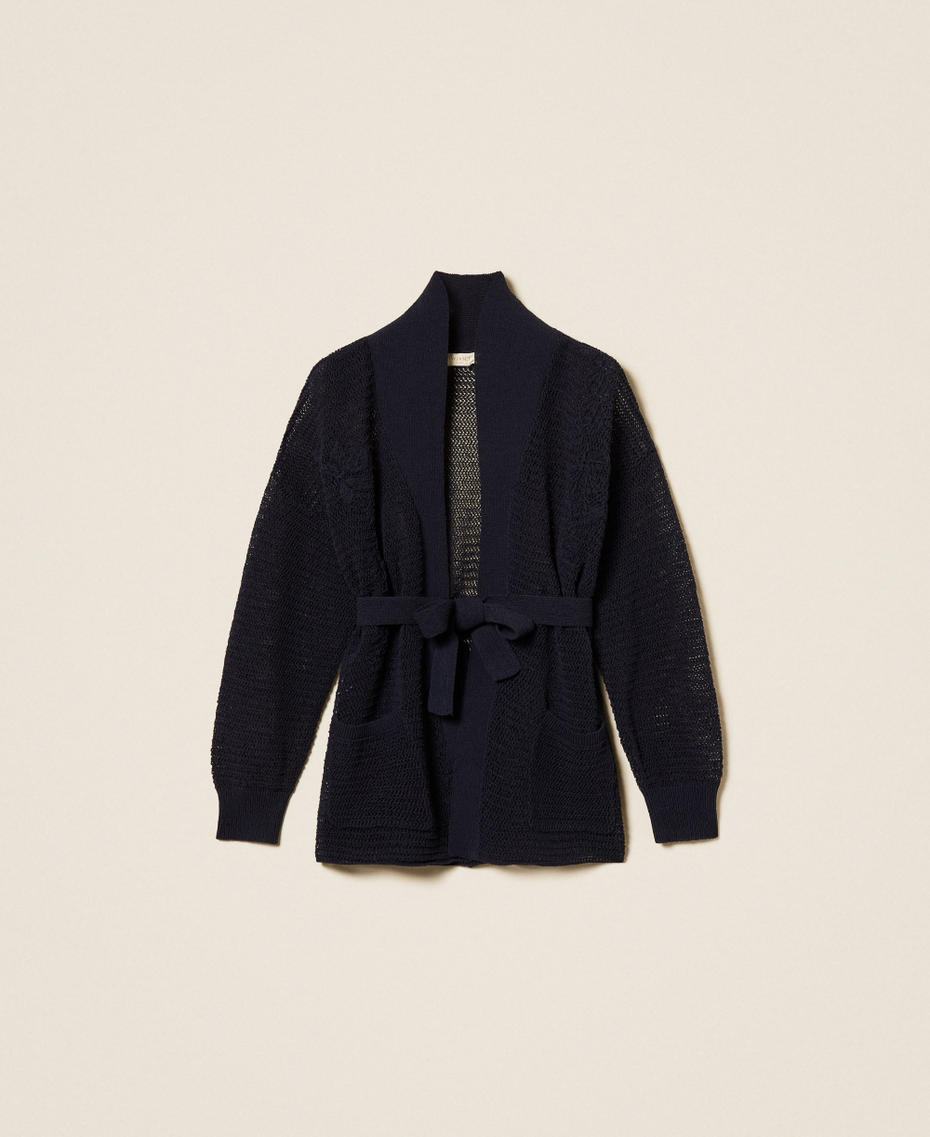 Von Hand bestickter Netz-Cardigan Blue Light Frau 261TE3021_13172_S0