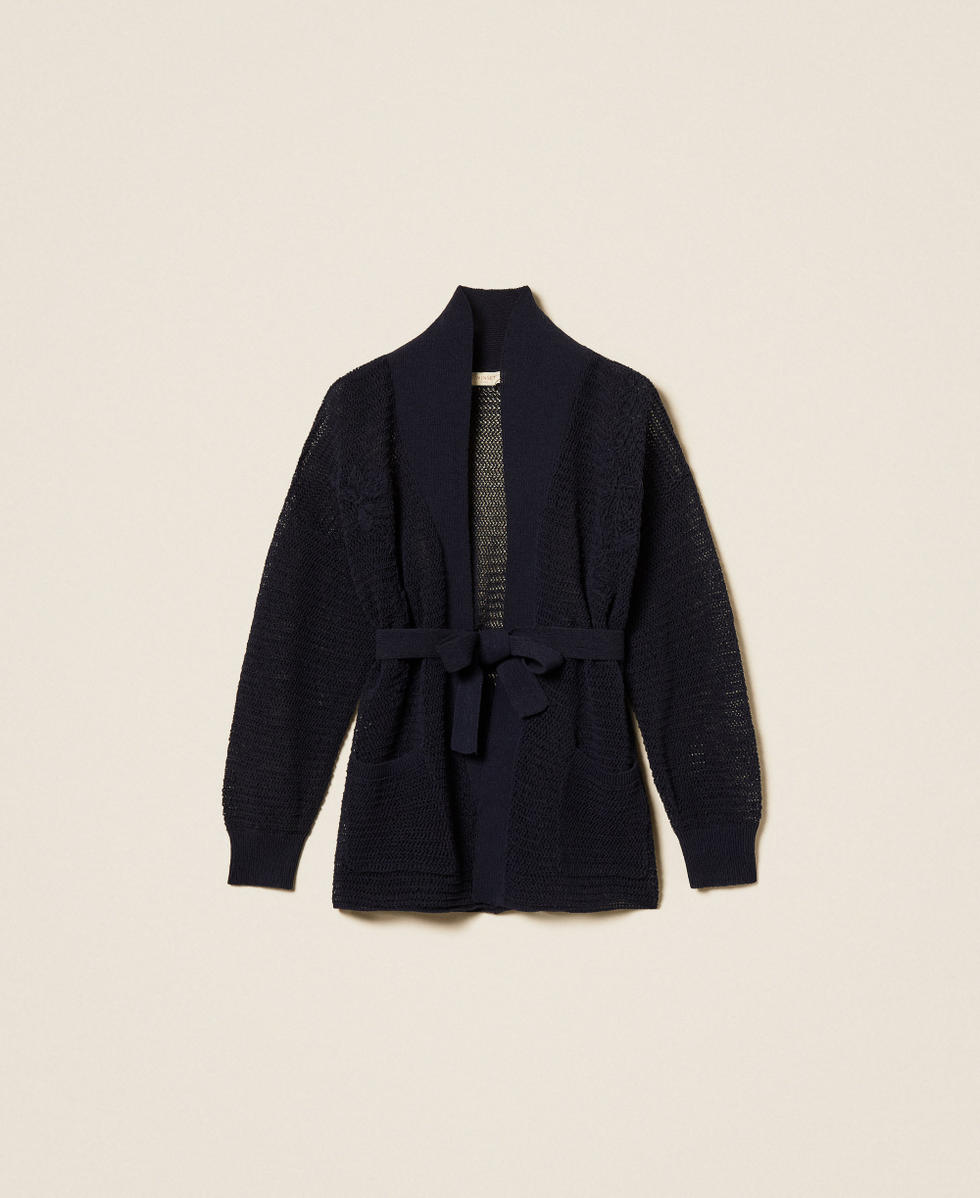 Mesh cardigan with hand-embroidered details