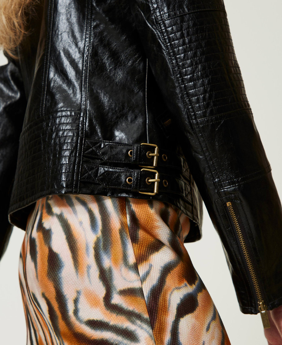 Cazadora motera efecto piel con cremallera Negro Mujer 242TP2070_00006_10