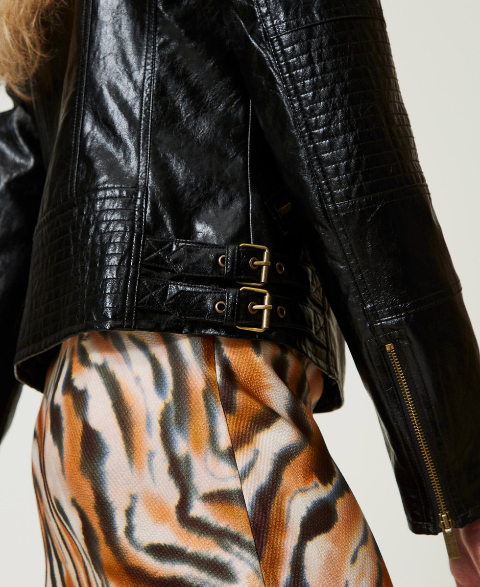 Blouson perfecto effet cuir avec fermeture &eacute;clair Noir Femme 242TP2070_00006_10