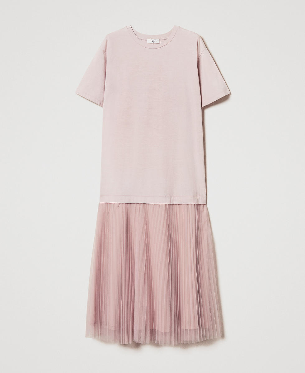 Long dress with tulle skirt Woman, Beige | TWINSET Milano