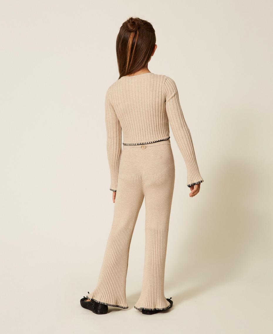 Pantaloni in maglia a coste con ricamo Beige "Biscuit" Bambina 252GJ3091_10884_03