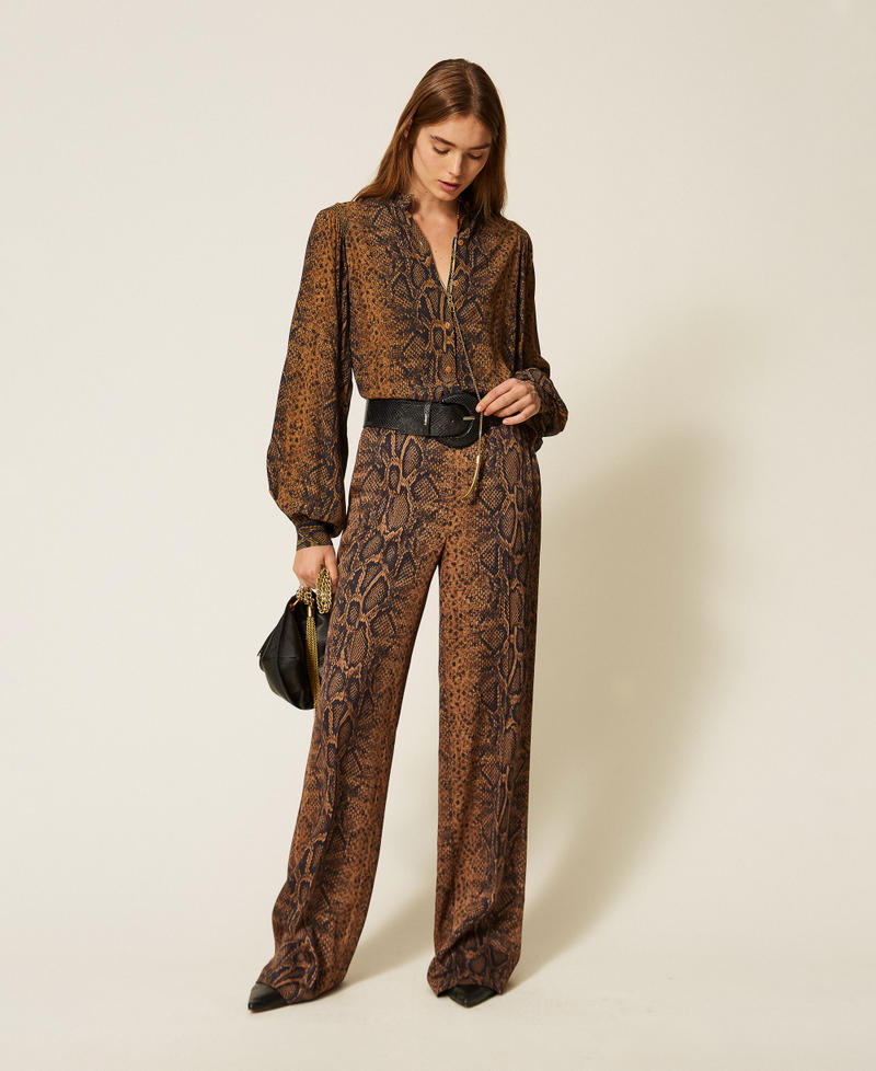 Pantaloni ampi a stampa python Stampa Python Marrone "Nut" / Black Donna 262TT2591_14141_01