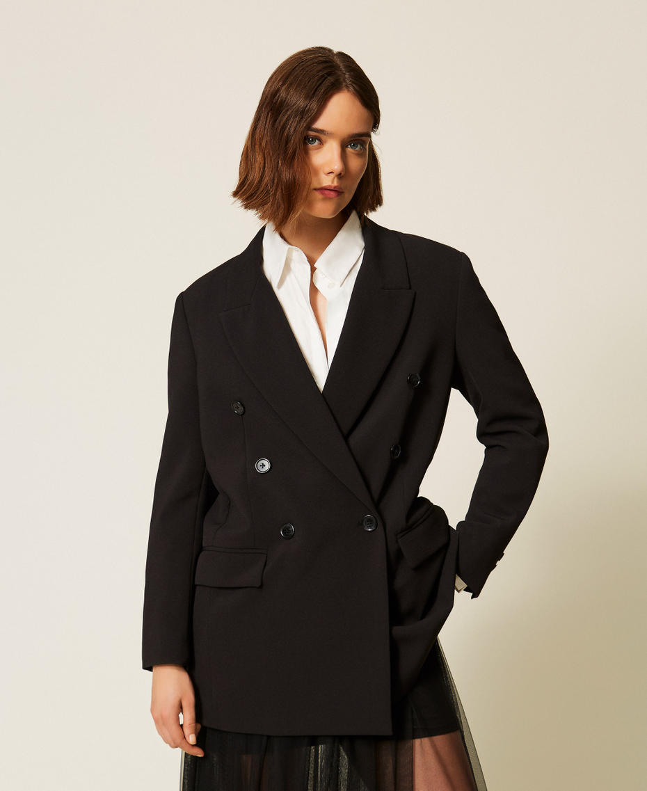 Chaqueta blazer de cady con cintur&oacute;n Negro Mujer 262LI2DQQ_00006_05